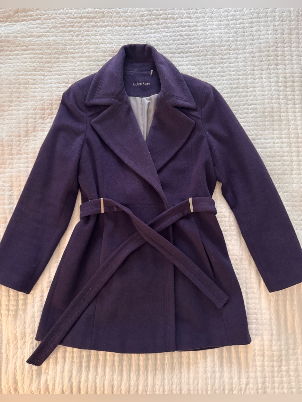 Calvin Klein Purple Belted Purple Wool-Blend Trench Coat- Size M